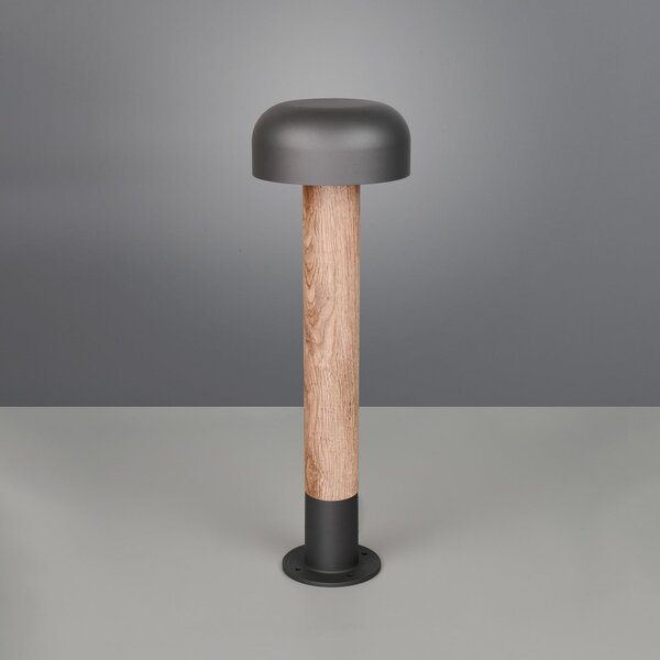 Trio Lighting Bornă luminoasă Fraser, gri/aspect lemn, aluminiu, IP54, înălțime 84,5 cm, reglabil, Lemn, Aluminiu