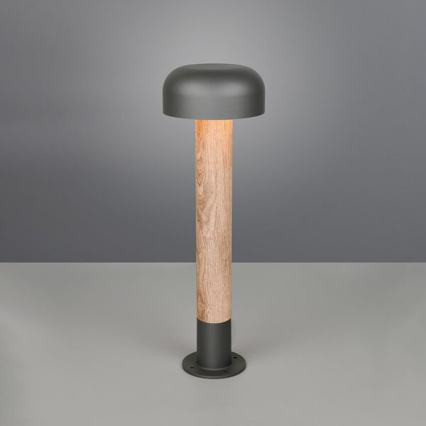 Trio Lighting Bornă luminoasă Fraser, gri/aspect lemn, aluminiu, IP54, înălțime 84,5 cm, reglabil, Lemn, Aluminiu