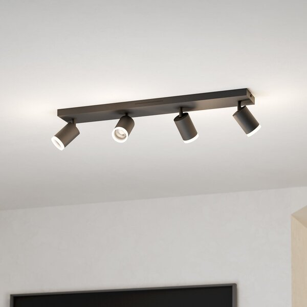 EGLO connect Spot LED inteligent Melitello-Z, 4 becuri, negru, reglabil, Negru, Camera de zi / sufragerie, Aluminiu, Modern