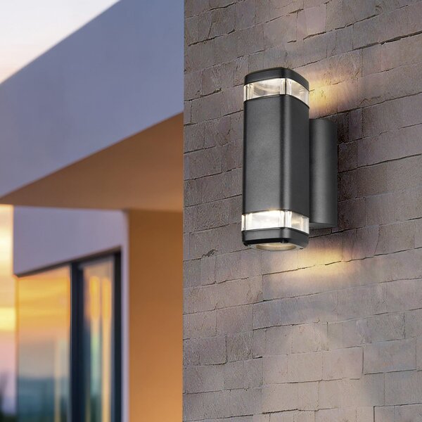 Reality Leuchten Aplică de exterior Barcelos, negru, înălțime 21 cm, sus/jos, reglabil, Negru, Aluminiu, Modern