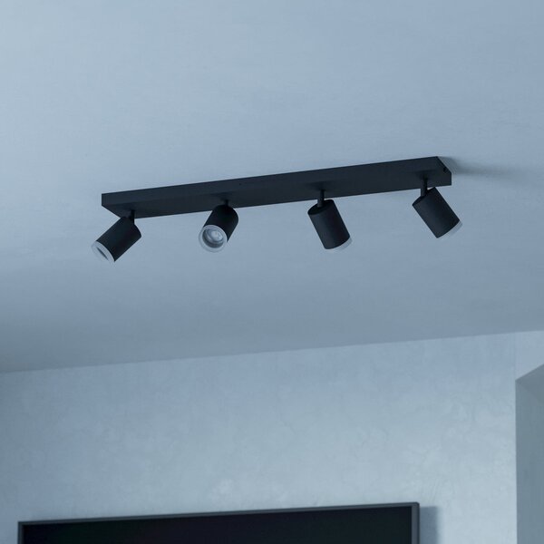 EGLO connect Spot LED inteligent Melitello-Z, 4 becuri, negru, reglabil, Negru, Camera de zi / sufragerie, Aluminiu, Modern
