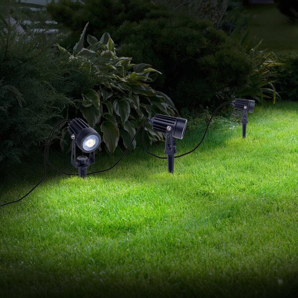 Näve Spot LED solar cu țeapă pentru pământ SPOTI, negru, set de 3, IP44, reglabil, Negru, Metal, Modern