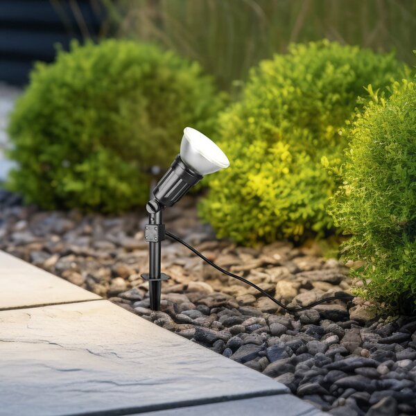 Reality Leuchten Proiector exterior Caceres, negru, plastic, IP44, înclinabil, Negru, Plastic, Modern