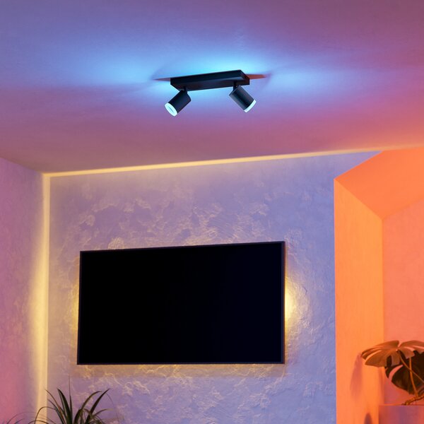EGLO connect Spot LED inteligent Melitello-Z, 2 becuri, negru, reglabil, Negru, Camera de zi / sufragerie, Aluminiu, Modern