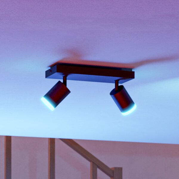 EGLO connect Spot LED inteligent Melitello-Z, 2 becuri, negru, reglabil, Negru, Camera de zi / sufragerie, Aluminiu, Modern