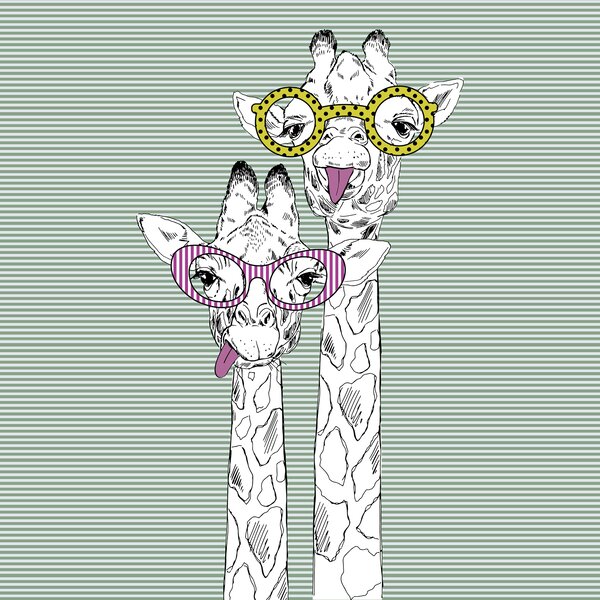 Fototapet Un cuplu de girafe care poartă ochelari, Fototapet copii, Fototapet populare, u99418v1 - Tapeko.ro