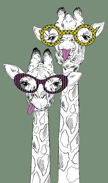 Fototapet Un cuplu de girafe care poartă ochelari, Fototapet animale, Fototapet populare, u99418v2 - Tapeko.ro