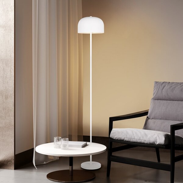Reality Leuchten Lampadar LED cu baterie Jeff, alb, metal, înălțime 147 cm, reglabil, Alb, dormitor, Metal