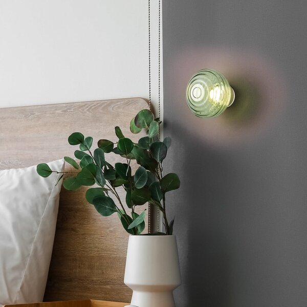 Reality Leuchten Aplică de perete cu LED și baterie reîncărcabilă Earl, alamă/verde, sticlă, Ø, reglabil, Verde, Camera de zi / sufragerie, Metal