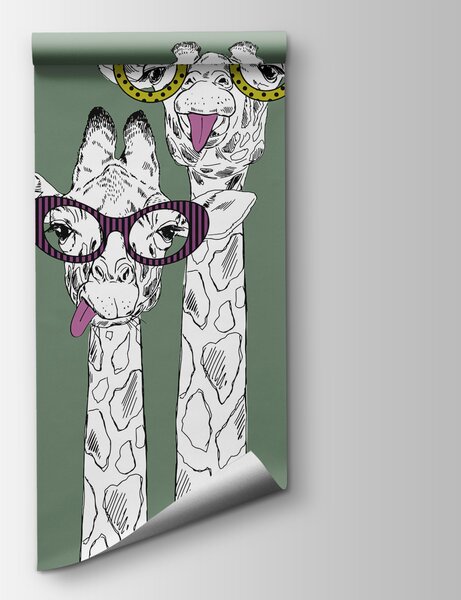 Fototapet Un cuplu de girafe care poartă ochelari, Fototapet animale, Fototapet populare, u99418v2 - Tapeko.ro