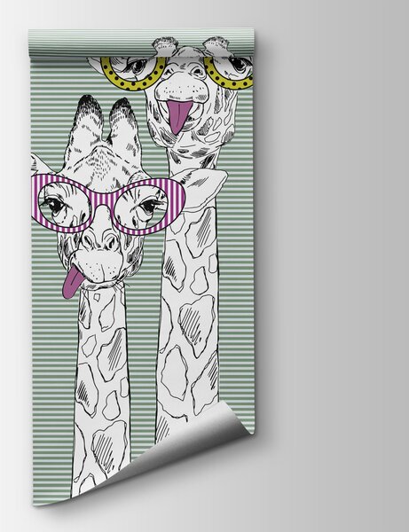 Fototapet Un cuplu de girafe care poartă ochelari, Fototapet copii, Fototapet populare, u99418v1 - Tapeko.ro