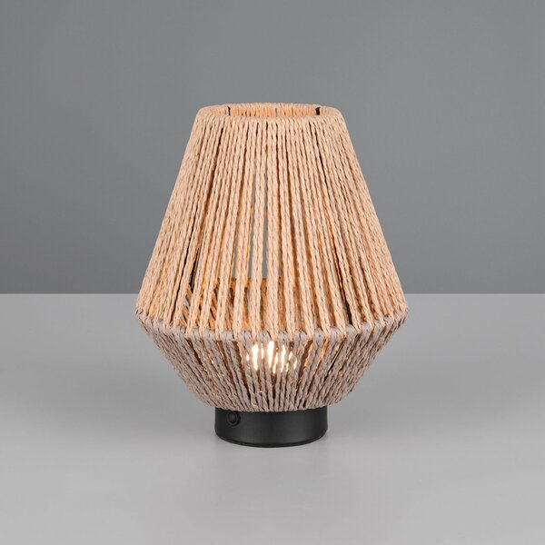 Reality Leuchten Lampa de masă cu LED și baterie reîncărcabilă Lira, maro, fir hârtie,, reglabil, Maro / Rugină, dormitor, Țesătură / Textil