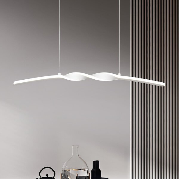 Reality Leuchten Lampă suspendată LED Ginko, alb mat, metal, lungime 79 cm, Alb, Camera de zi / sufragerie, Metal, Modern