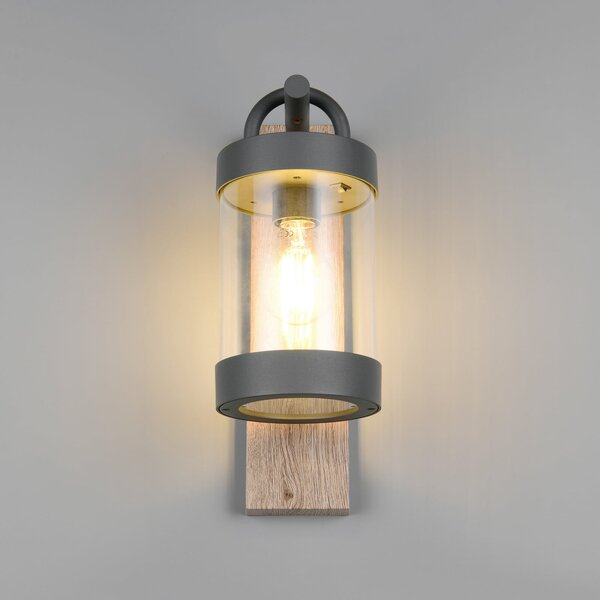 Trio Lighting Aplică de exterior Sambesi, aspect lemn, senzor crepuscular, aluminiu, Lemn, Aluminiu, Modern, Felinar