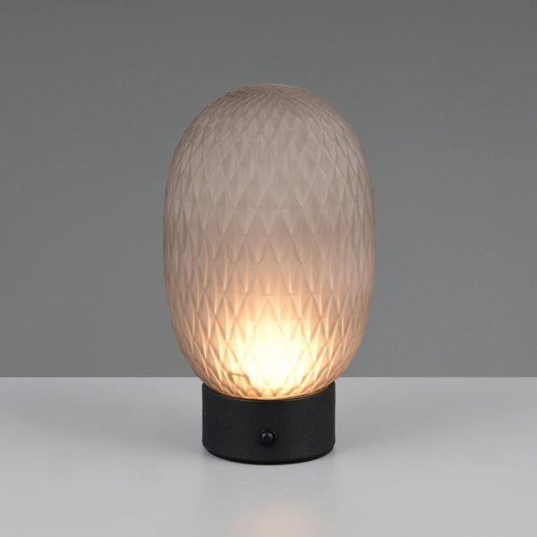 Trio Lighting Lampa de masă cu LED și baterie reîncărcabilă Facette, gri fumuriu, USB, sticlă, reglabil, Gri, Camera de zi / sufragerie, Sticlă