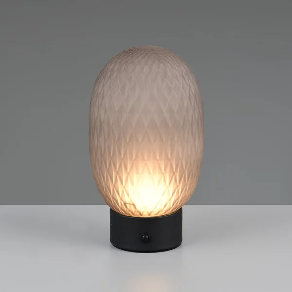 Trio Lighting Lampa de masă cu LED și baterie reîncărcabilă Facette, gri fumuriu, USB, sticlă, reglabil, Gri, Camera de zi / sufragerie, Sticlă