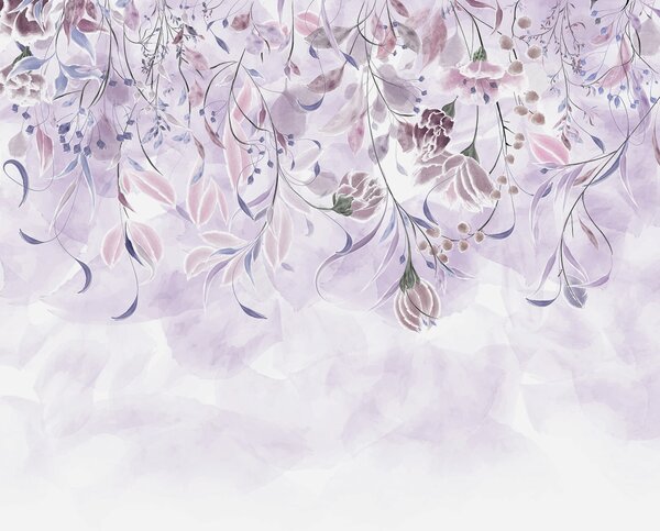 Fototapet Un design floral violet și alb, Fototapet flori, Fototapet populare, w00072 - Tapeko.ro