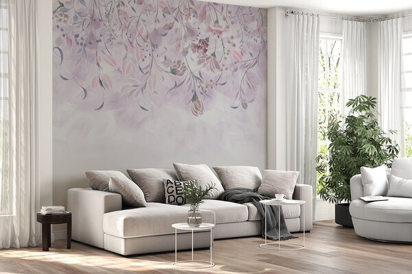 Fototapet Un design floral violet și alb, Fototapet flori, Fototapet populare, w00072 - Tapeko.ro