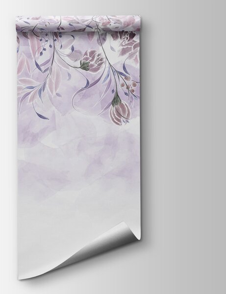 Fototapet Un design floral violet și alb, Fototapet flori, Fototapet populare, w00072 - Tapeko.ro