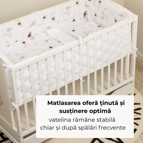 Lenjerie matlasata 5 piese patut bebe 120x60 cm Kidizi Safari Beige cu doua fete, aparatoare laterale integrale, umplutura antialergica