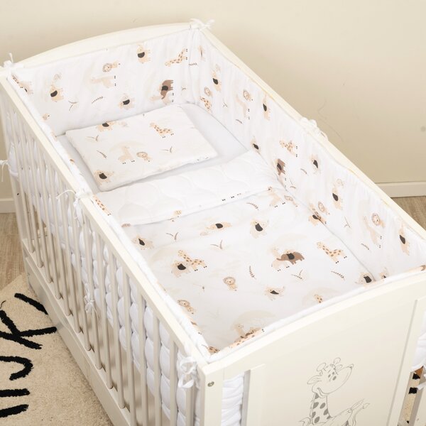 Lenjerie matlasata 5 piese patut bebe 120x60 cm Kidizi Safari Beige cu doua fete, aparatoare laterale integrale, umplutura antialergica