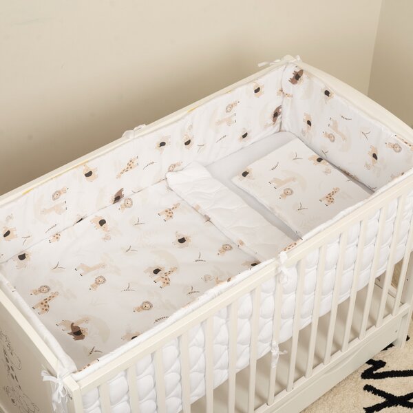 Lenjerie matlasata 5 piese patut bebe 120x60 cm Kidizi Safari Beige cu doua fete, aparatoare laterale integrale, umplutura antialergica