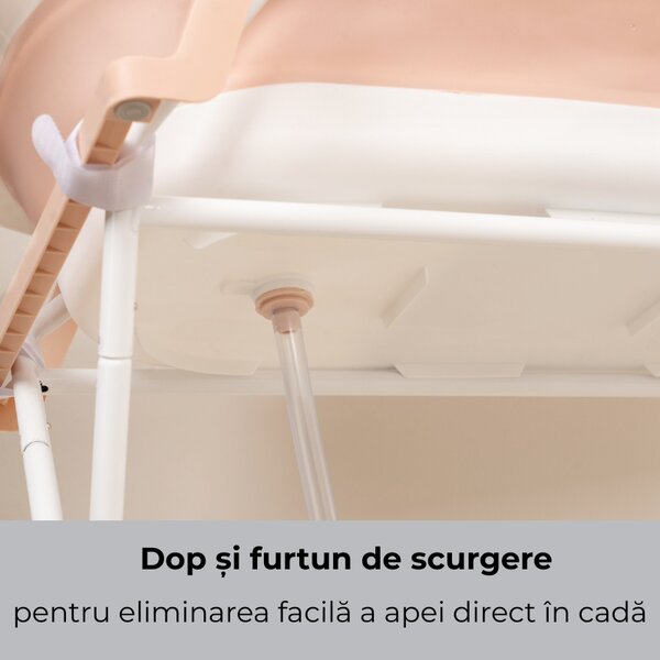 Cadita pliabila cu termometru electronic, hamac ajustabil,dop si stand pliabil Kidizi Folda roz certificat EN71, include furtun scurgere si baza antialunecare, 0-24 luni