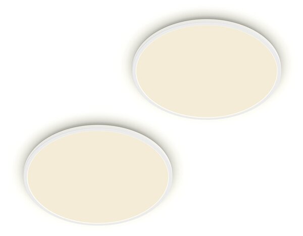 Philips plafonieră LED SuperSlim set de 2 bucăți IP44 Ø 25cm 4.000K, reglabil, Alb, Studiu / Birou, Plastic, Modern