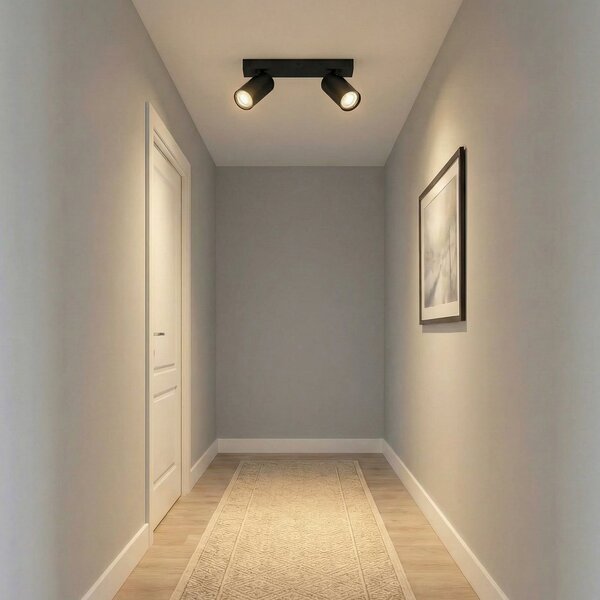 OSRAM Spot de tavan OCTAGON negru 2 becuri GU10-LED 927 dimabil, reglabil, Negru, Camera de zi / sufragerie, Metal, Modern