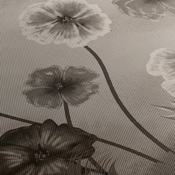 Tablou - Flori desenate (cu ceas) (90x30 cm)