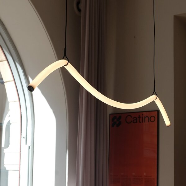 Markslöjd Lampă suspendată LED Melt, negru/alb, 112 cm lungime, reglabil, Alb, Camera de zi / sufragerie, Plastic, Modern