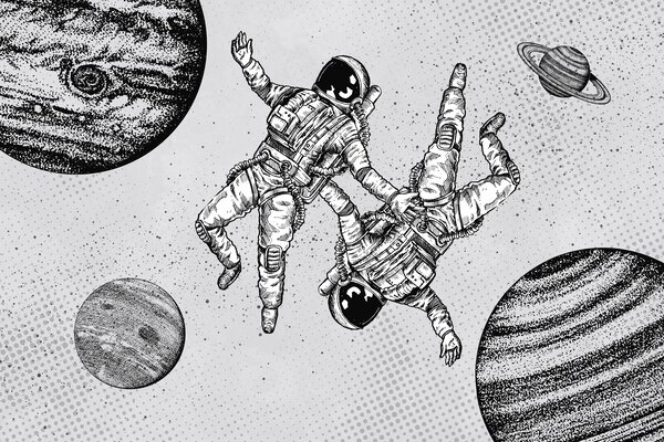 Fototapet Un desen de astronauți în spațiu, Fototapet spațiu cosmic, Fototapet populare, w00630 - Tapeko.ro