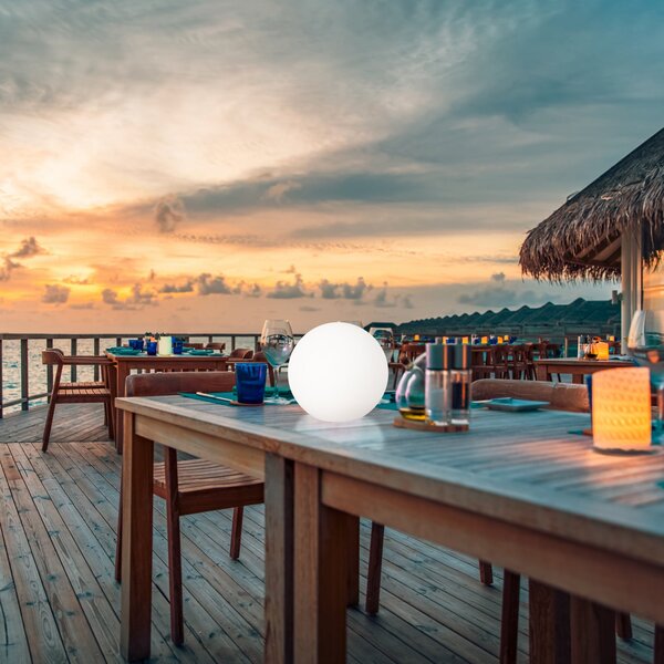 FH Lighting Lumină solară LED pentru exterior Dabus, Ø 30 cm, sferică, albă, acrilică, reglabil, Alb, Camera de zi / sufragerie, Plastic