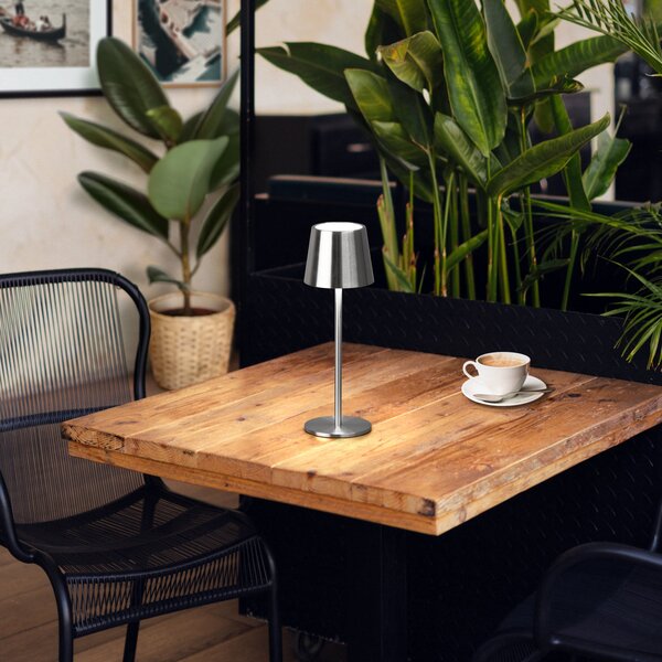 FH Lighting Lampa de masă cu LED și baterie Roxi, culoare nichel, metal, IP54, dimabil, reglabil, Metalic, Camera de zi / sufragerie, Metal, Modern