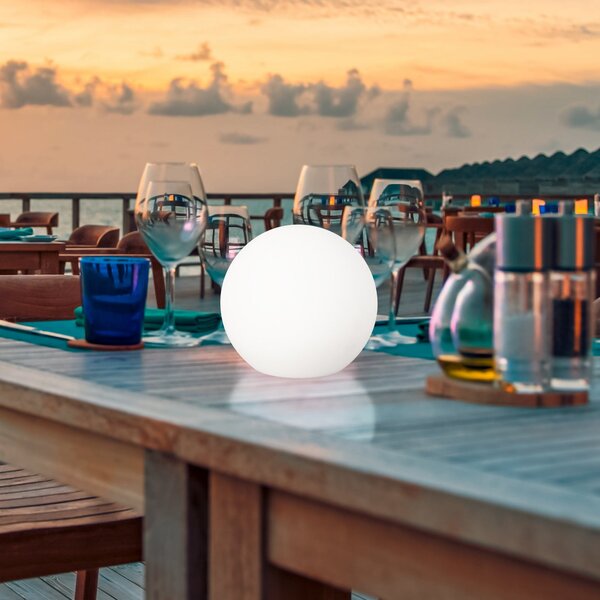 FH Lighting Lumină solară LED pentru exterior Dabus, Ø 25 cm, sferică, albă, acrilică, reglabil, Alb, Camera de zi / sufragerie, Plastic