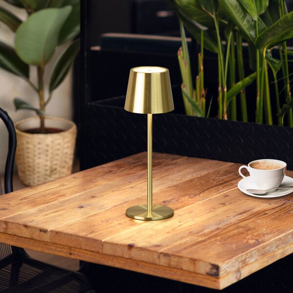 FH Lighting Lampa de masă cu LED și baterie Roxi, culoare alamă, metal, IP54, dimabil, reglabil, Auriu / Alamă, Camera de zi / sufragerie, Metal, Modern