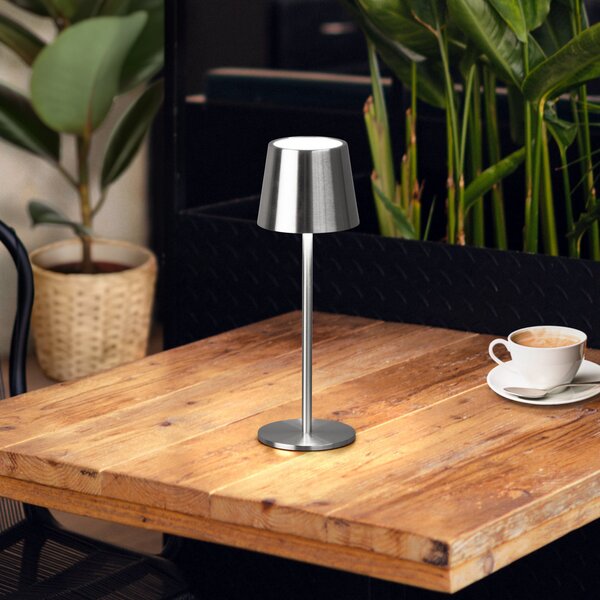 FH Lighting Lampa de masă cu LED și baterie Roxi, culoare nichel, metal, IP54, dimabil, reglabil, Metalic, Camera de zi / sufragerie, Metal, Modern