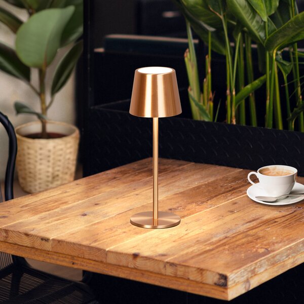 FH Lighting Lampa de masă cu LED și baterie Roxi, culoare cupru, metal, IP54, dimabil, reglabil, Cupru, Camera de zi / sufragerie, Metal, Modern
