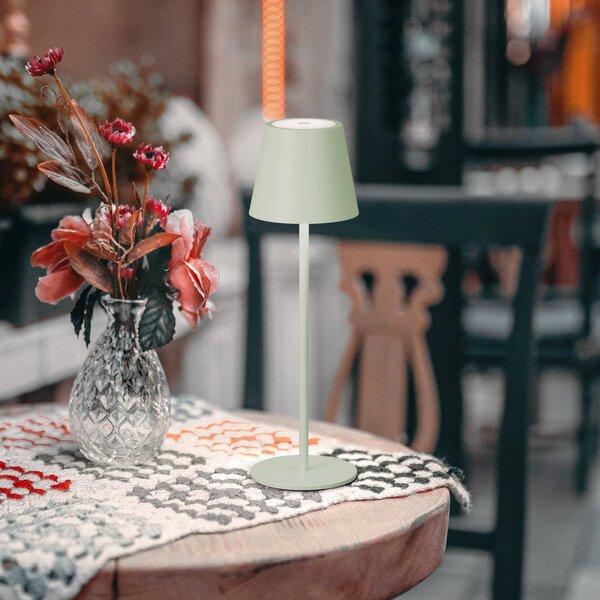 FH Lighting Lampa de masă cu LED și baterie reîncărcabilă Viletto, verde salvie, IP54, reglabil, Verde, Metal, Modern