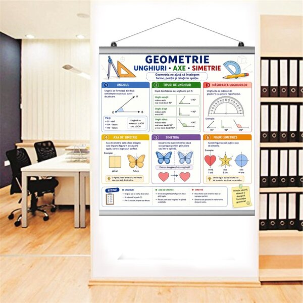 Plansa Educativa Geometrie Unghiuri, Axe, Simetrie