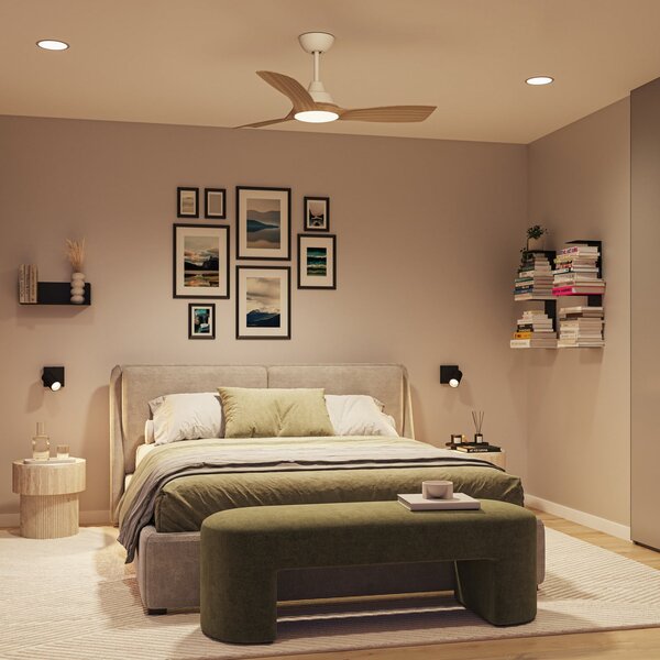 Philips Ventilator cu LED Olas, Ø 106 cm, maro/alb, CCT, reglabil, Alb, Camera de zi / sufragerie, Plastic, Modern