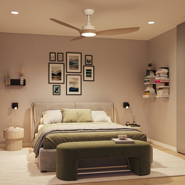 Philips Ventilator cu LED Olas, Ø 132 cm, maro/alb, CCT, reglabil, Alb, Camera de zi / sufragerie, Plastic, Modern