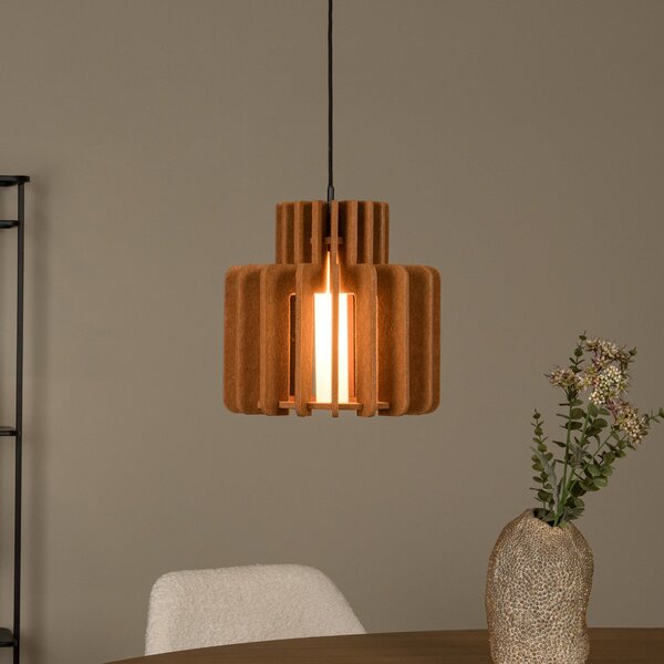 Lucide Lampă suspendată Rollo, teracotă, Ø 31 cm, țesătură/metal/sticlă, reglabil, Maro / Rugină, Camera de zi / sufragerie, Țesătură / Textil