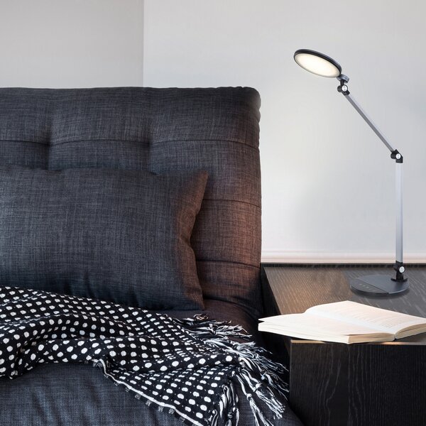 Globo Lampa de birou LED Konsti, înălțime 90 cm, negru, metal, reglabil, Negru, Studiu / Birou, Aluminiu, Modern