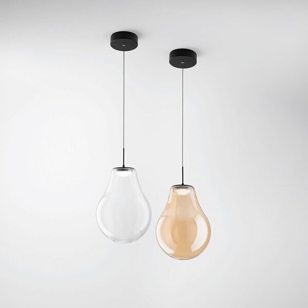 Fabas Luce Lampă suspendată LED Noa, chihlimbar, sticlă, Ø 25 cm, CCT, dimabilă, reglabil, Bej, Camera de zi / sufragerie, Sticlă, Modern