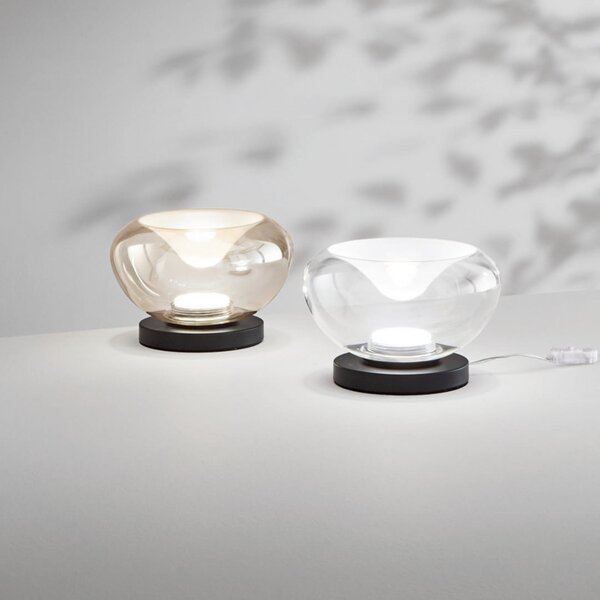 Fabas Luce Lampa de masă LED Brena, transparentă, sticlă, CCT, dimabilă, reglabil, Transparent, Camera de zi / sufragerie, Sticlă, Modern