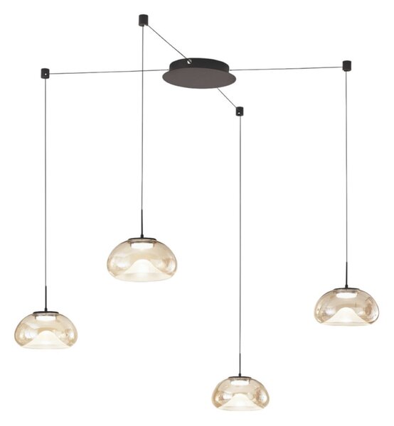 Fabas Luce Lampă suspendată LED Brena, 4 becuri, coniac, sticlă, CCT, dimabilă, reglabil, Maro / Rugină, Camera de zi / sufragerie, Sticlă, Modern