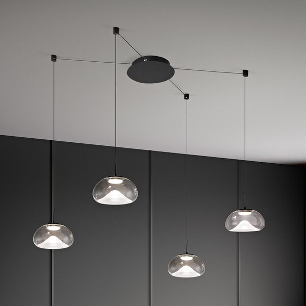 Fabas Luce Lampă suspendată LED Brena, 4 becuri, transparent, sticlă, CCT, dimabilă, reglabil, Transparent, Camera de zi / sufragerie, Sticlă, Modern