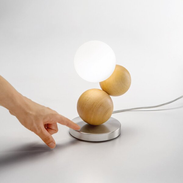 Fabas Luce Lampa de masă Micky, lemn deschis/nichel, lemn, dimabilă, G9, reglabil, Lemn, Camera de zi / sufragerie, Lemn, Modern