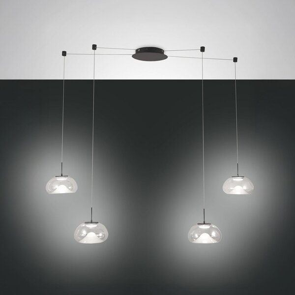 Fabas Luce Lampă suspendată LED Brena, 4 becuri, transparent, sticlă, CCT, dimabilă, reglabil, Transparent, Camera de zi / sufragerie, Sticlă, Modern